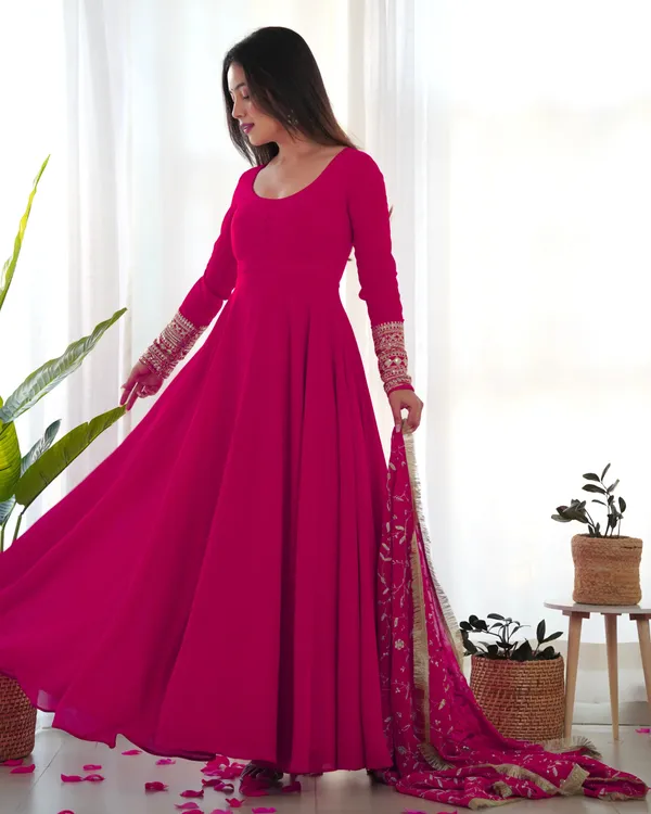 Dark_Pink_Designer_Georgette_Gown_With_Heavy_Embroidery_Work_Dupatta_For_Women