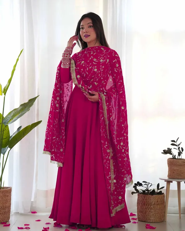 Dark_Pink_Designer_Georgette_Gown_With_Heavy_Embroidery_Work_Dupatta_For_Women