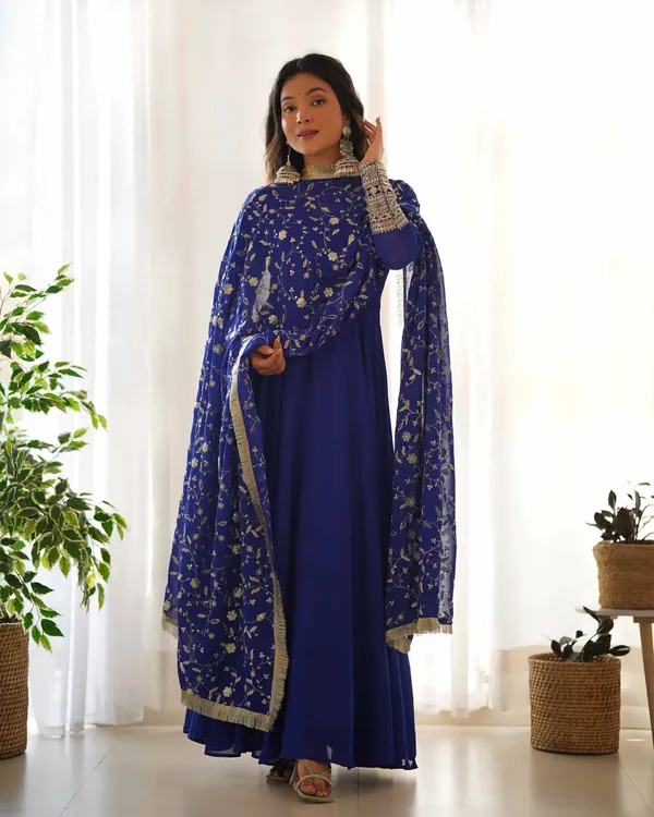 Royal_Blue_Designer_Georgette_Gown_With_Heavy_Embroidery_Work_Dupatta_For_Women