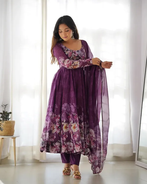 Wine_Floral_Print_Organza_Anarkali_Gown_With_Dupatta_For_Women