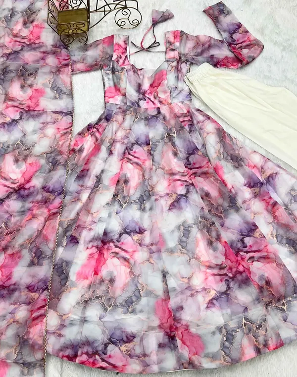 Off_White_Multi_Color_Printed_Organza_Anarkali_Gown_For_Women