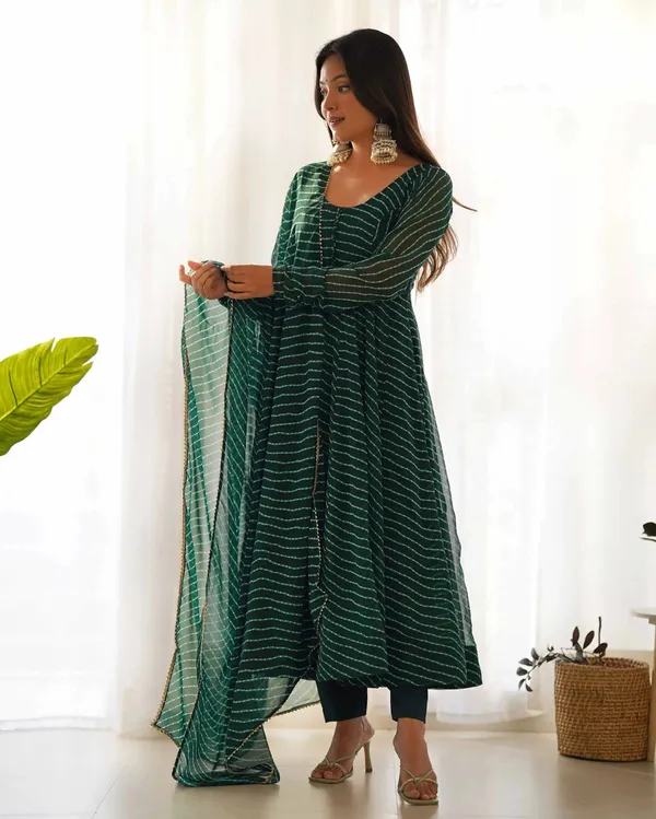 Dark_Green_Leheriya_Print_Georgette_Anarkali_Gown_With_Dupatta_For_Women