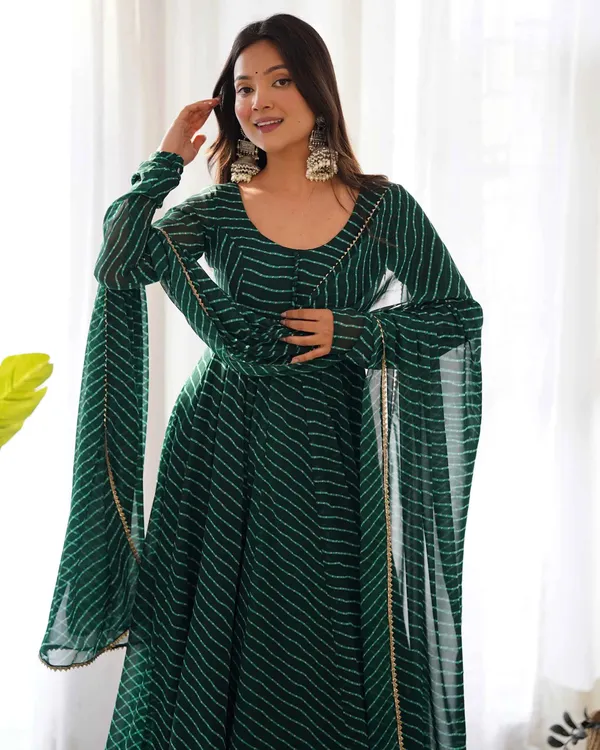 Dark_Green_Leheriya_Print_Georgette_Anarkali_Gown_With_Dupatta_For_Women