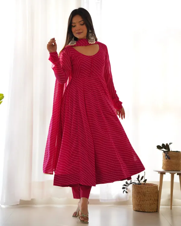 Rani_Pink_Leheriya_Print_Georgette_Anarkali_Gown_With_Dupatta_For_Women