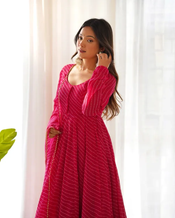 Rani_Pink_Leheriya_Print_Georgette_Anarkali_Gown_With_Dupatta_For_Women