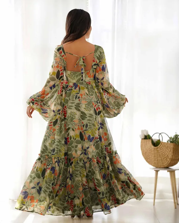 Spanish_Green_Georgette_Floral_Print_Balloon_Sleeve_Maxi_Gown_For_Women