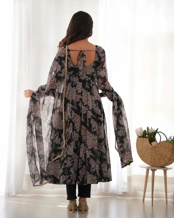 Grey_Black_Georgette_Multi_Floral_Print_Anarkali_Gown_With_Dupatta_For_Women
