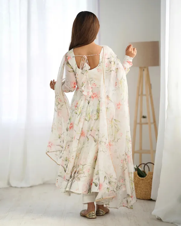Off_White_Floral_Print_Organza_Gown_For_Summer_For_Women