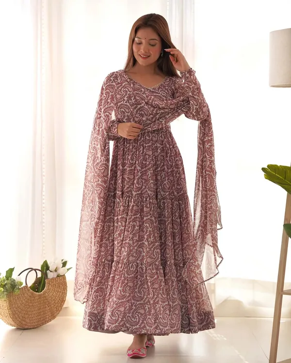 Dark_Mauve_Georgette_Printed_Gown_With_Dupatta_For_Women