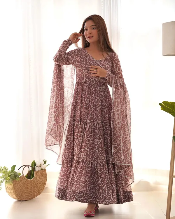 Dark_Mauve_Georgette_Printed_Gown_With_Dupatta_For_Women