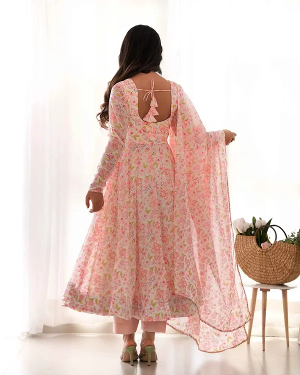 Peach_Chiffon_Anarkali_Gown_With_Floral_Print_With_Dupatta_For_Women