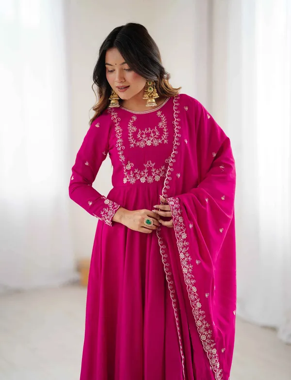 Rani_Pink_Silk_Gown_With_Beads_Hand_Work_For_Women