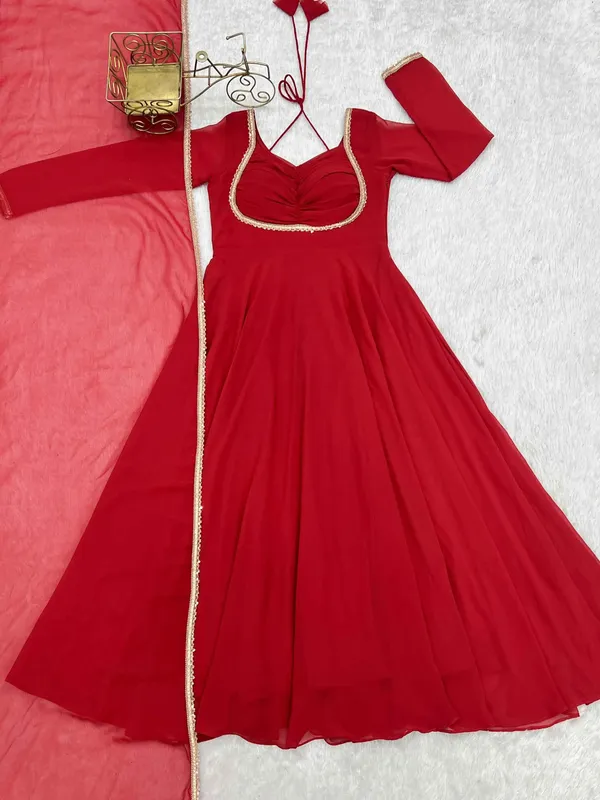 Designer_Red_Georgette_Gown_With_Dupatta_For_Women