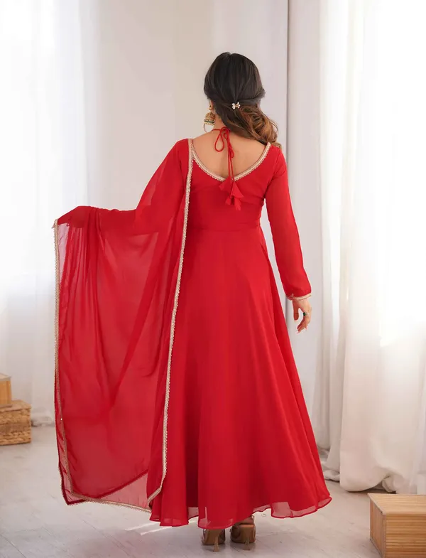 Designer_Red_Georgette_Gown_With_Dupatta_For_Women