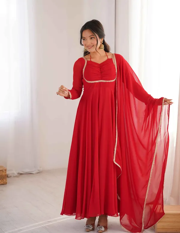 Designer_Red_Georgette_Gown_With_Dupatta_For_Women