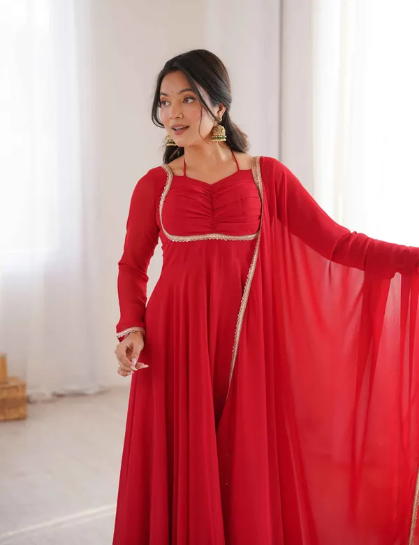 Designer_Red_Georgette_Gown_With_Dupatta_For_Women