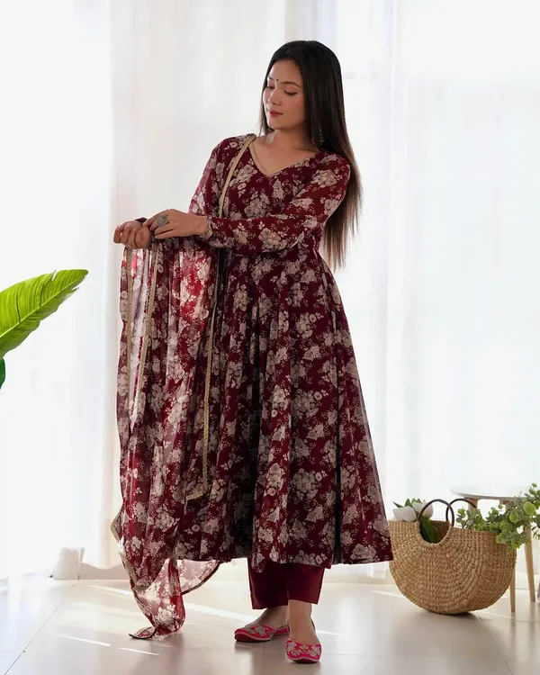 Dark_Maroon_Georgette_Multi_Floral_Print_Anarkali_Gown_With_Dupatta_For_Women