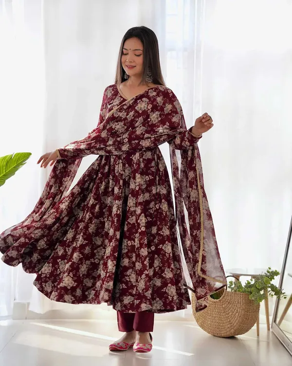 Dark_Maroon_Georgette_Multi_Floral_Print_Anarkali_Gown_With_Dupatta_For_Women
