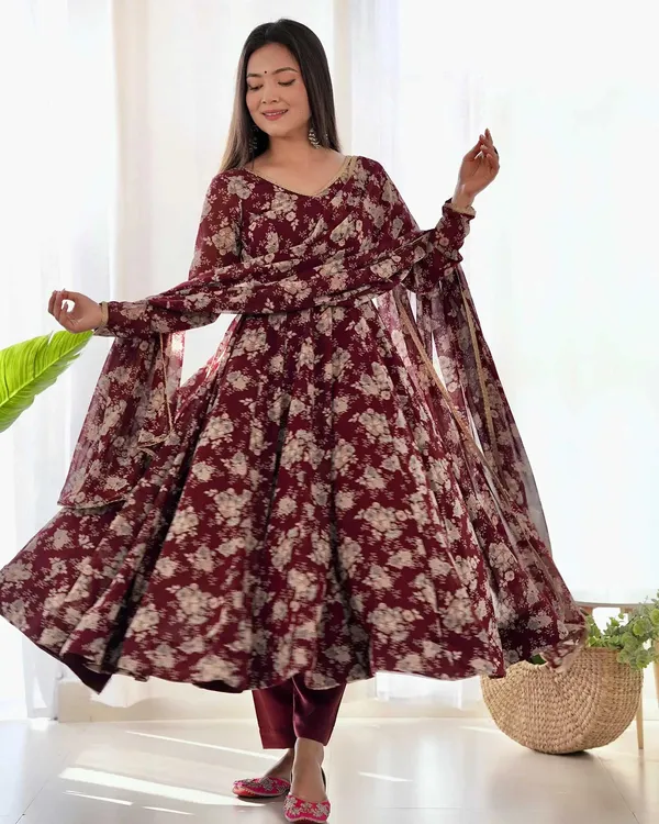 Dark_Maroon_Georgette_Multi_Floral_Print_Anarkali_Gown_With_Dupatta_For_Women