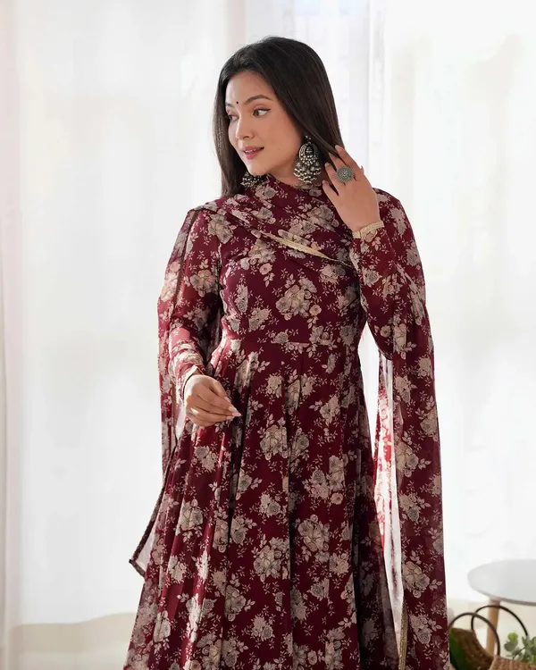 Dark_Maroon_Georgette_Multi_Floral_Print_Anarkali_Gown_With_Dupatta_For_Women