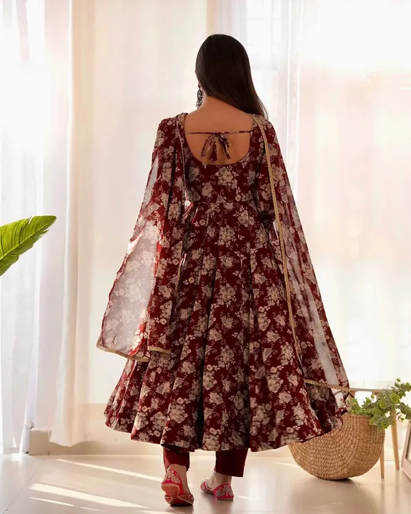 Dark_Maroon_Georgette_Multi_Floral_Print_Anarkali_Gown_With_Dupatta_For_Women