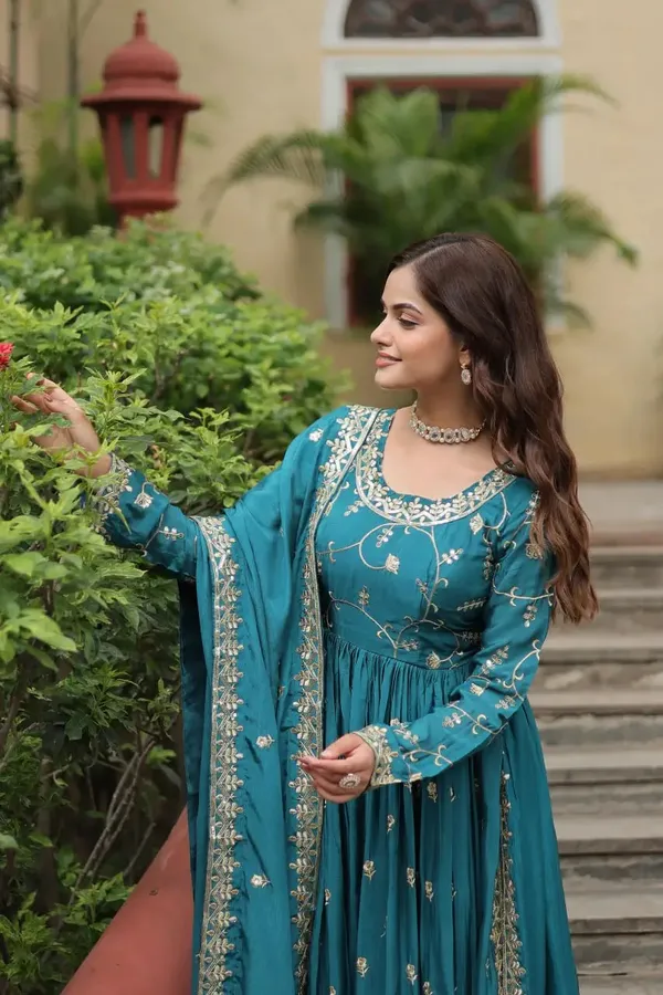 Rama_Chinon_Rich_Sequins_Embroidery_Work_Side_Cut_Gown_With_Dupatta_And_Sharara_For_Women
