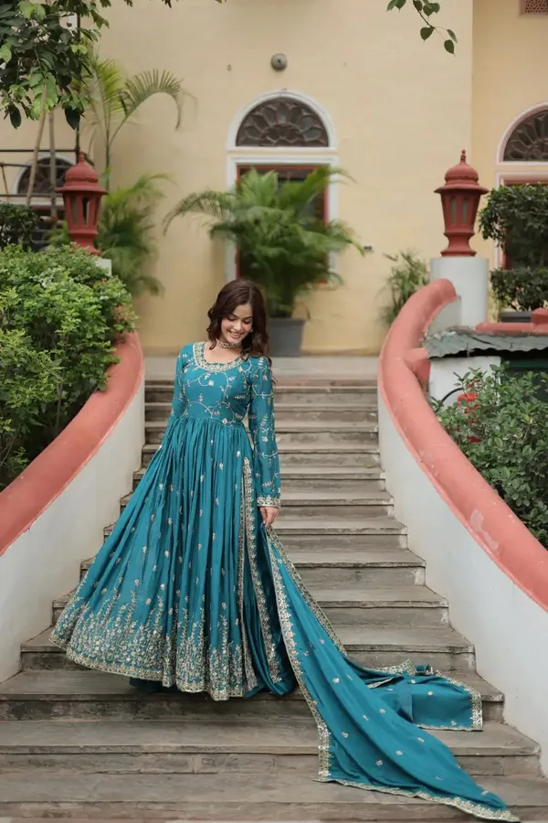 Rama_Chinon_Rich_Sequins_Embroidery_Work_Side_Cut_Gown_With_Dupatta_And_Sharara_For_Women