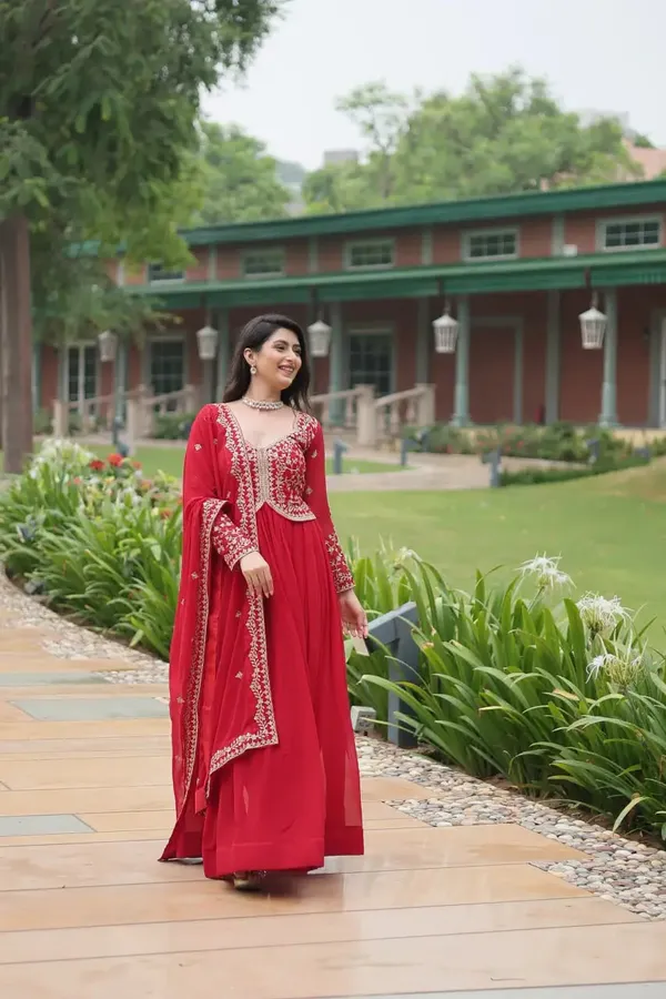 Shiraz_Red_Zari_Multi_Sequins_Embroidery_Work_Georgette_Gown_With_Dupatta_For_Women