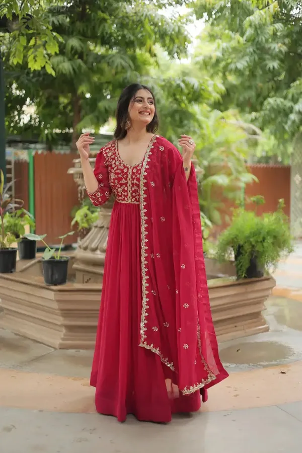 Pink_Rich_Sequins_Embroidery_Work_Gown_With_Dupatta_For_Women