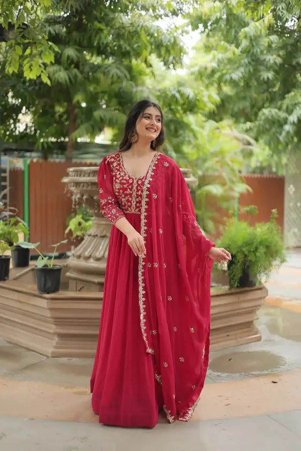 Pink_Rich_Sequins_Embroidery_Work_Gown_With_Dupatta_For_Women