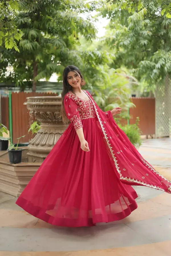 Pink_Rich_Sequins_Embroidery_Work_Gown_With_Dupatta_For_Women