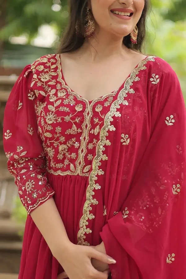 Pink_Rich_Sequins_Embroidery_Work_Gown_With_Dupatta_For_Women