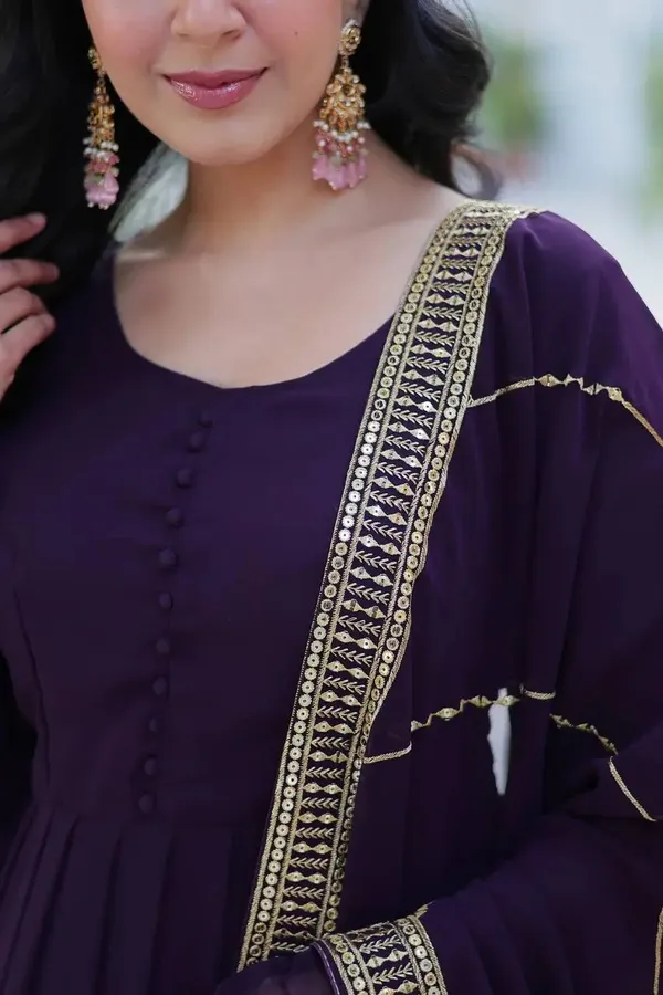 Deep_Wine_Georgette_Gown_With_Multi_Sequins_Embroidery_Work_With_Dupatta_For_Women
