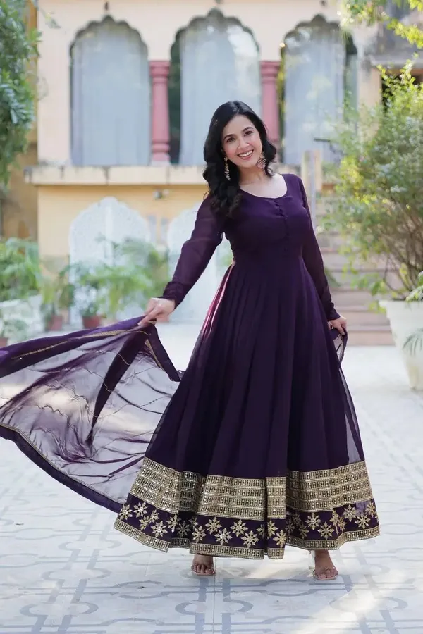 Deep_Wine_Georgette_Gown_With_Multi_Sequins_Embroidery_Work_With_Dupatta_For_Women