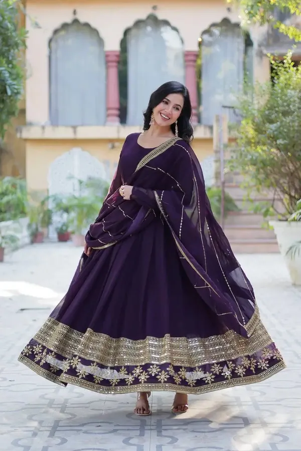 Deep_Wine_Georgette_Gown_With_Multi_Sequins_Embroidery_Work_With_Dupatta_For_Women