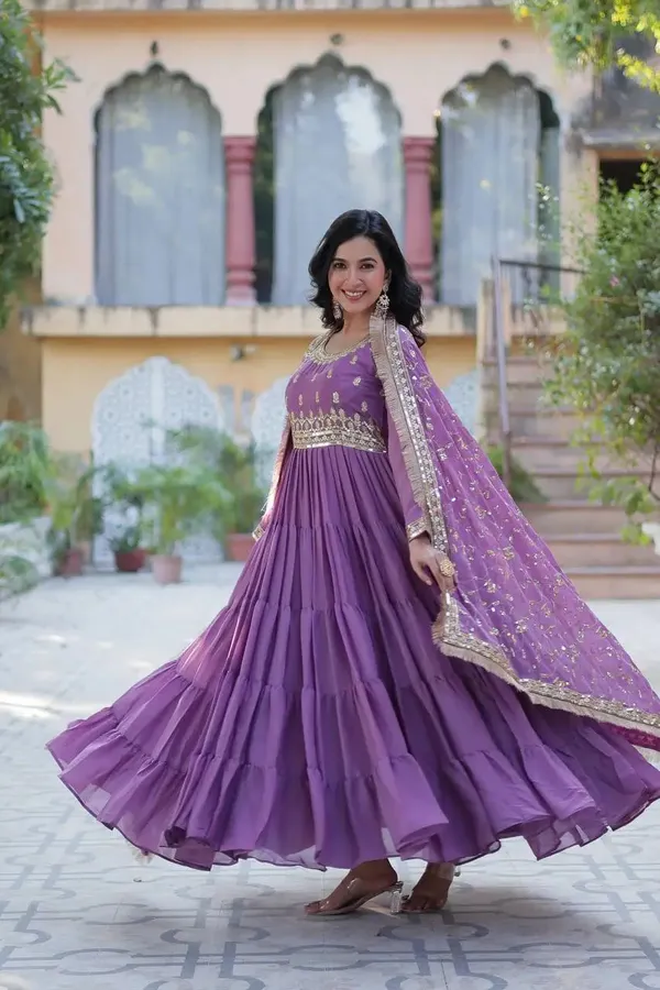 Dark_Lavender_Georgette_Fully_Flair_Gown_With_Embroidery_Work_With_Heavy_Dupatta_For_Women