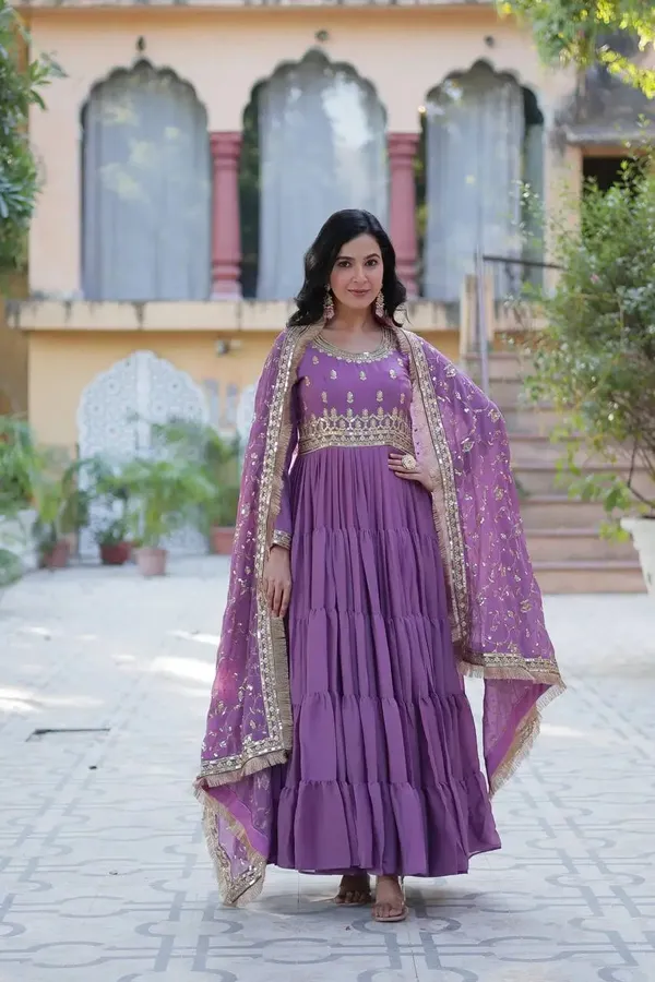 Dark_Lavender_Georgette_Fully_Flair_Gown_With_Embroidery_Work_With_Heavy_Dupatta_For_Women