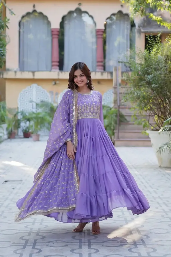 Light_Purple_Georgette_Fully_Flair_Gown_With_Embroidery_Work_And_Heavy_Dupatta_For_Women