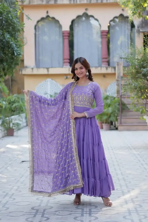 Light_Purple_Georgette_Fully_Flair_Gown_With_Embroidery_Work_And_Heavy_Dupatta_For_Women