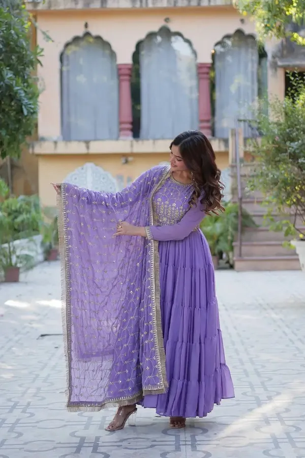 Light_Purple_Georgette_Fully_Flair_Gown_With_Embroidery_Work_And_Heavy_Dupatta_For_Women