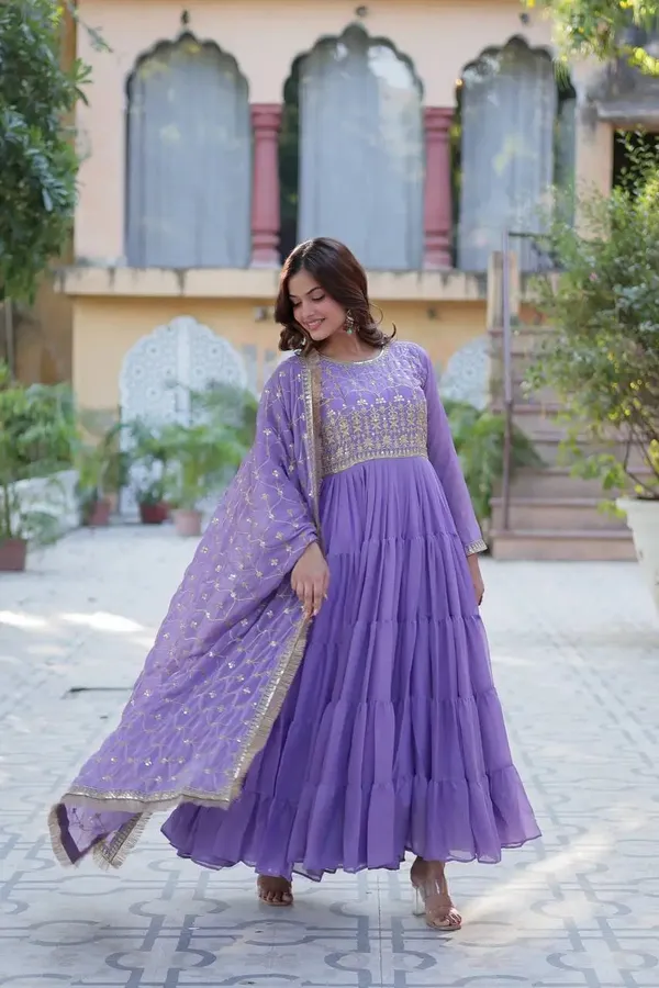Light_Purple_Georgette_Fully_Flair_Gown_With_Embroidery_Work_And_Heavy_Dupatta_For_Women