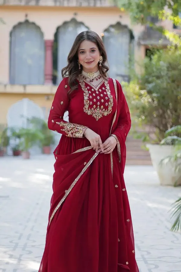 Maroon_Georgette_Gown_With_Rich_Sequins_Embroidered_Work_With_Dupatta_For_Women