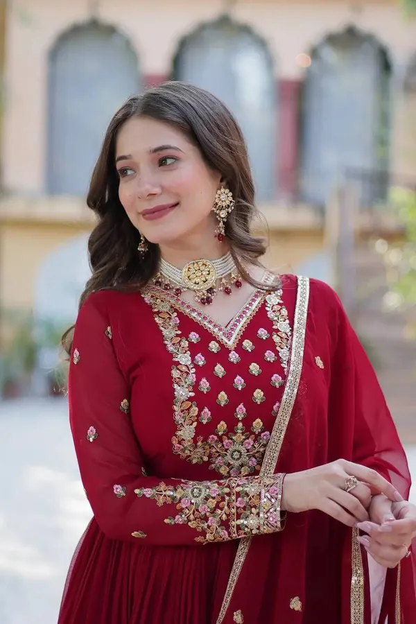 Maroon_Georgette_Gown_With_Rich_Sequins_Embroidered_Work_With_Dupatta_For_Women