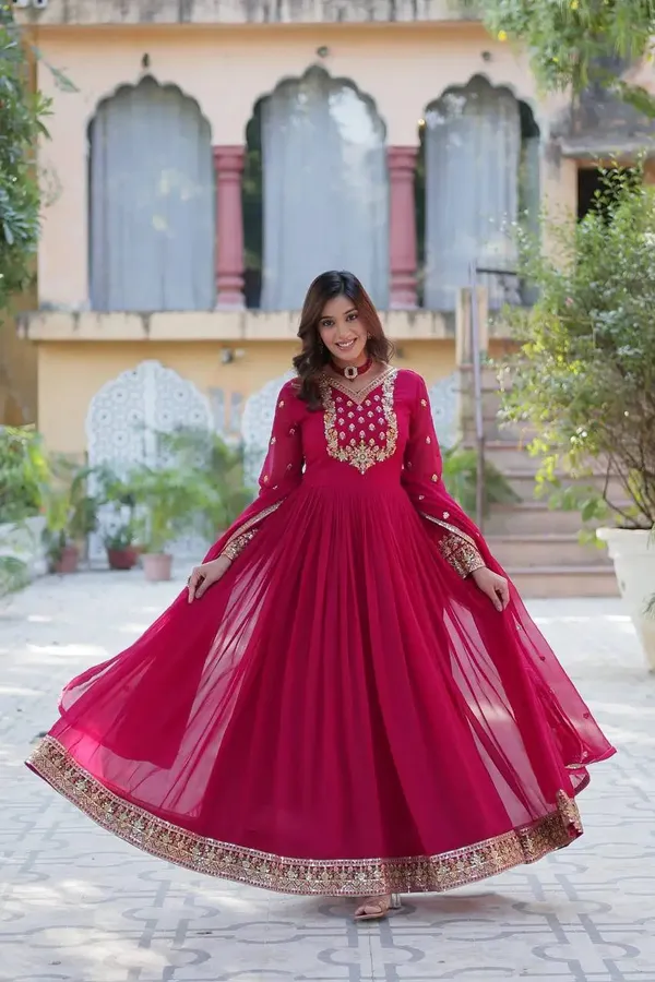 Pink_Georgette_Gown_With_Rich_Sequins_Embroidered_Work_With_Dupatta_For_Women