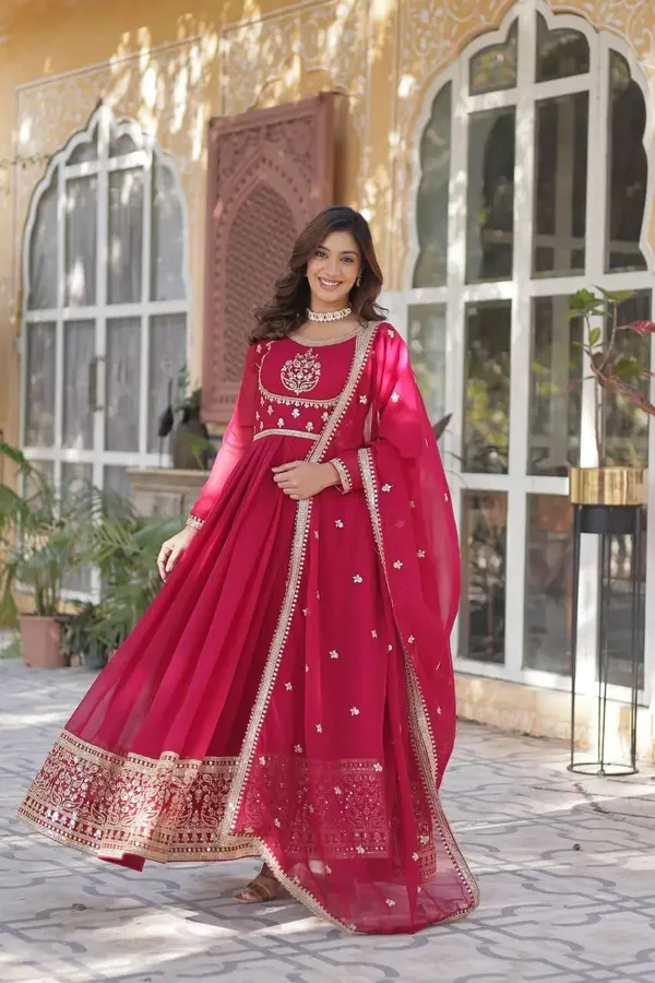 Carmine_Red_Faux_Georgette_Gown_With_Rich_Sequins_Embroidery_Work_For_Women