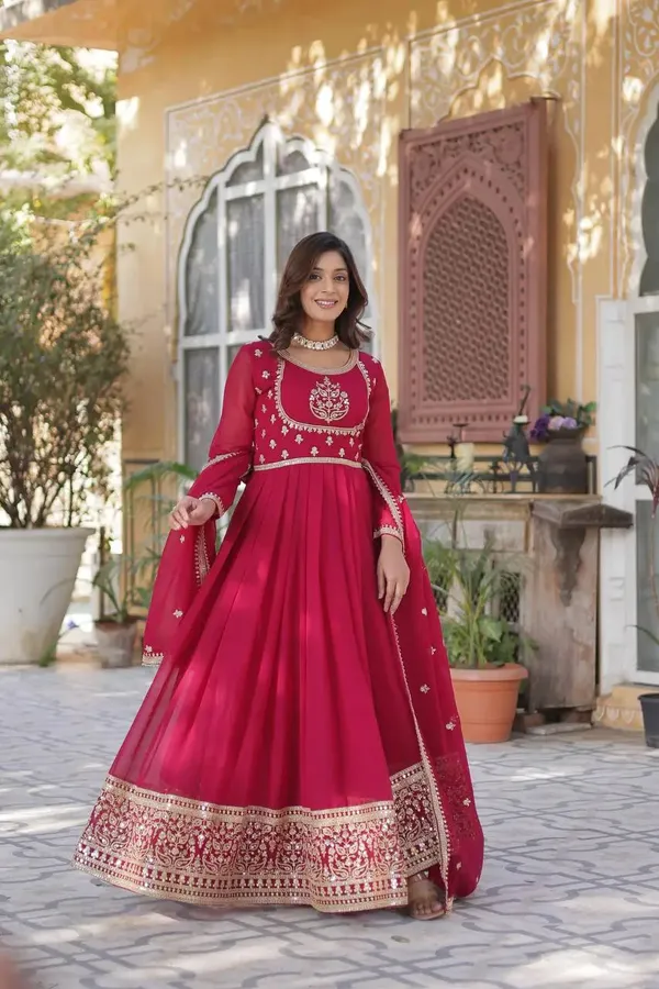 Carmine_Red_Faux_Georgette_Gown_With_Rich_Sequins_Embroidery_Work_For_Women