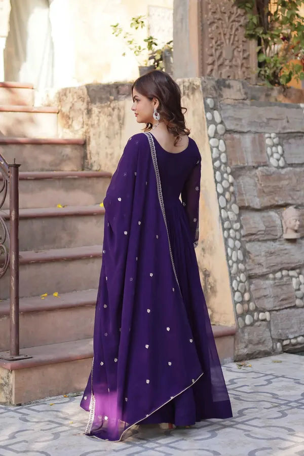 Purple_Beads_And_Sequins_Embroidery_Work_Gown_With_Dupatta_For_Women