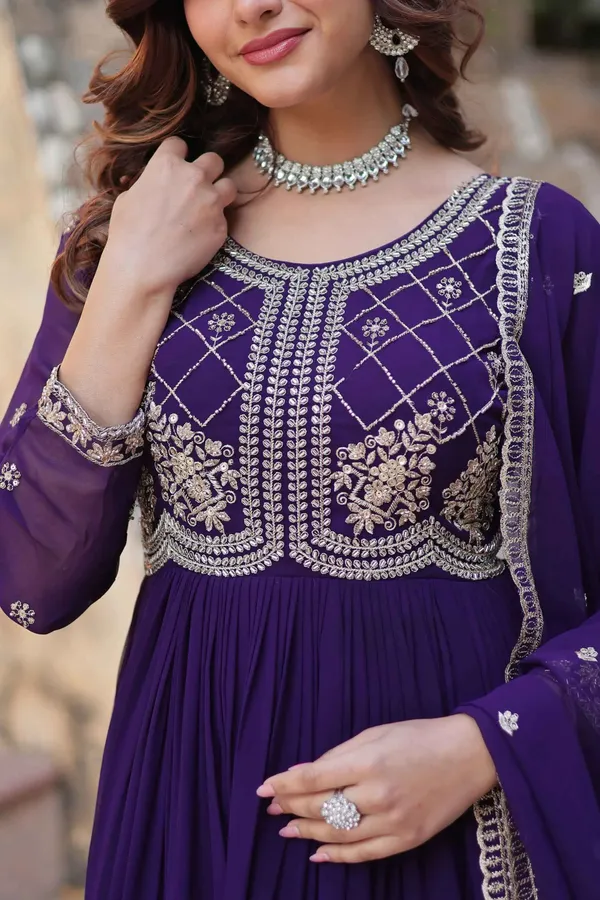 Purple_Beads_And_Sequins_Embroidery_Work_Gown_With_Dupatta_For_Women