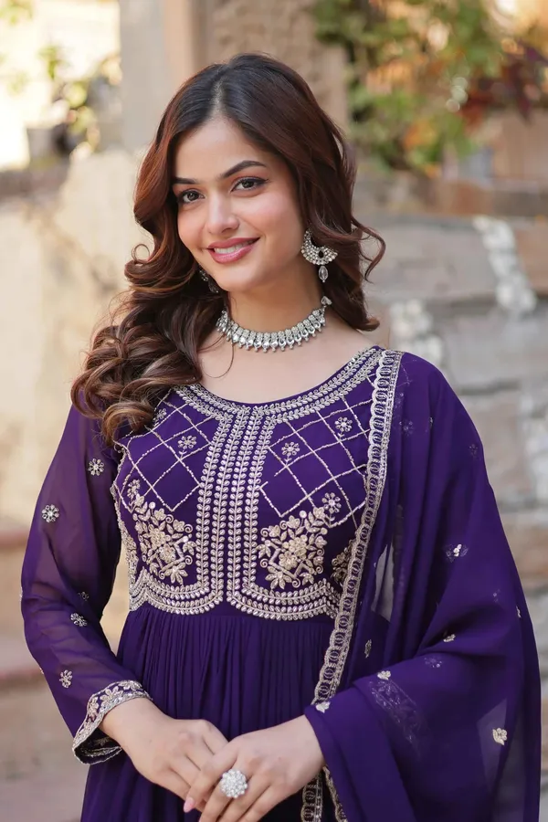 Purple_Beads_And_Sequins_Embroidery_Work_Gown_With_Dupatta_For_Women