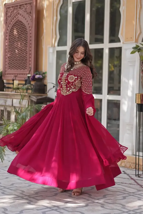 Maroon_Red_Attractive_Sequins_Embroidery_Work_Gown_And_Dupatta_For_Women